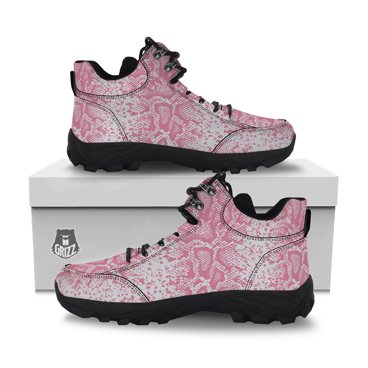 Python Snakeskin Pink Print Hiking Shoes-grizzshop
