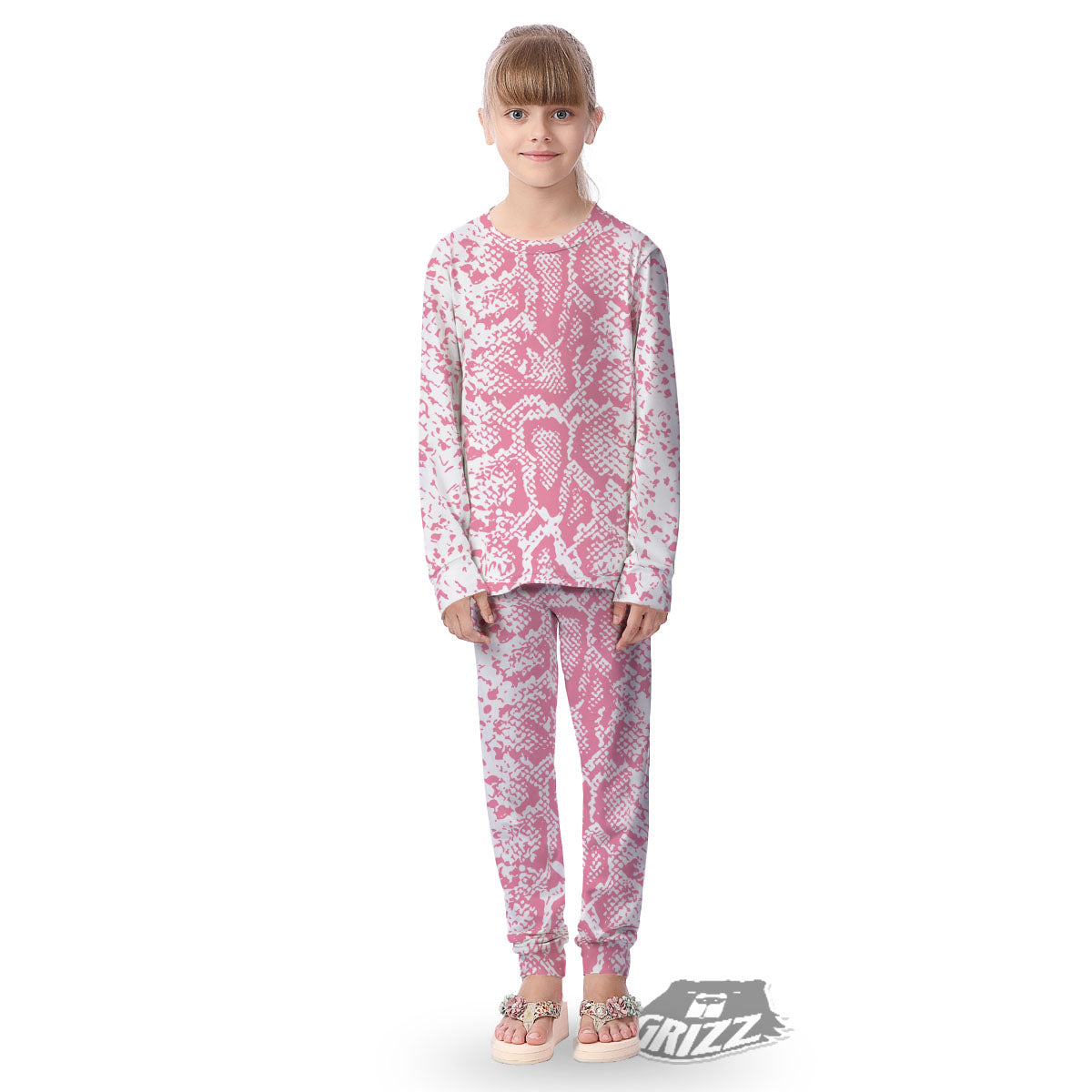 Python Snakeskin Pink Print Kid's Pajamas-grizzshop