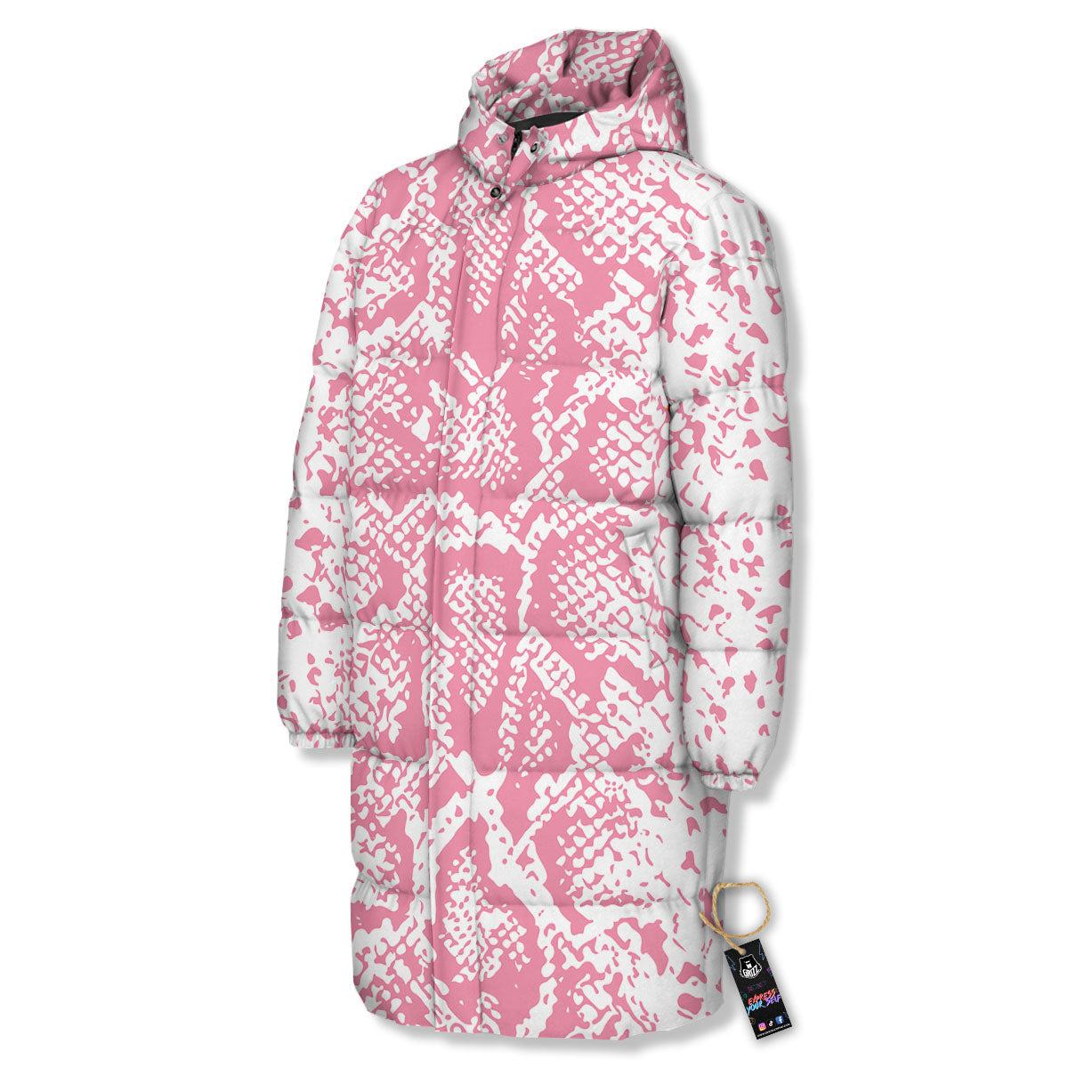 Python Snakeskin Pink Print Long Down Jacket-grizzshop