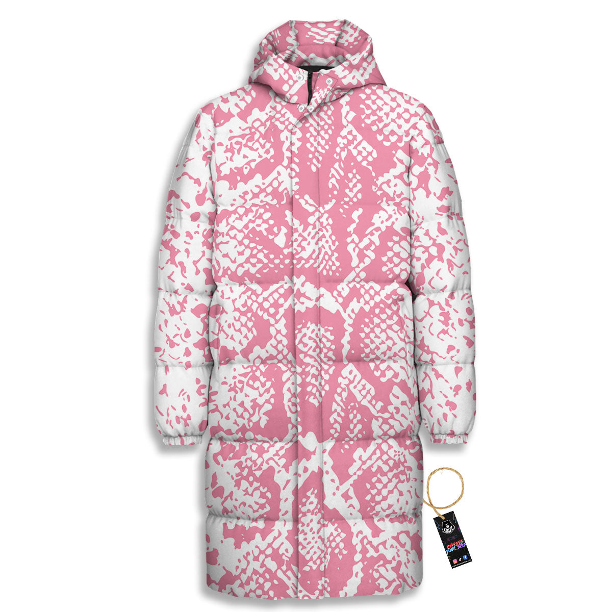 Python Snakeskin Pink Print Long Down Jacket-grizzshop
