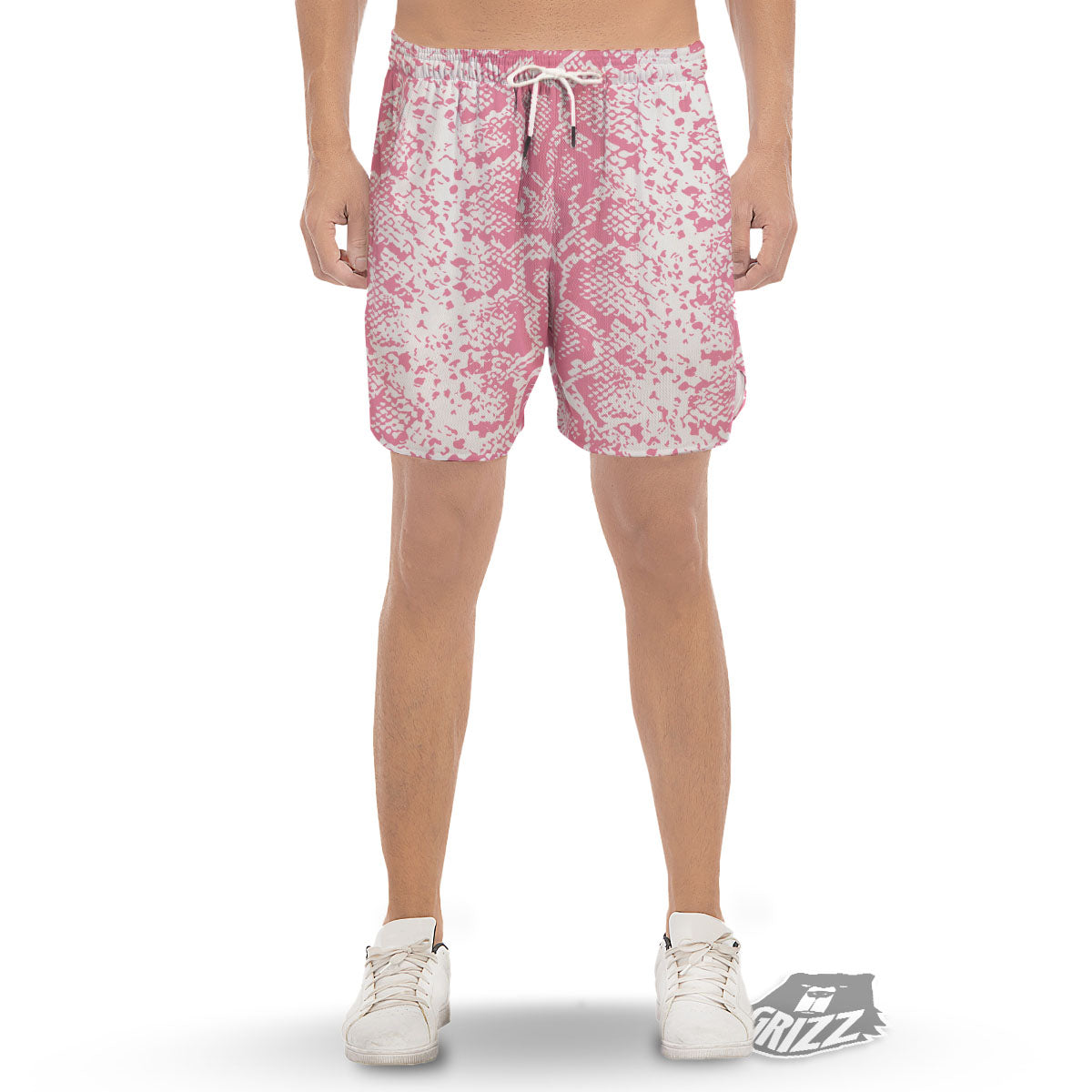 Python Snakeskin Pink Print Men's Gym Shorts-grizzshop
