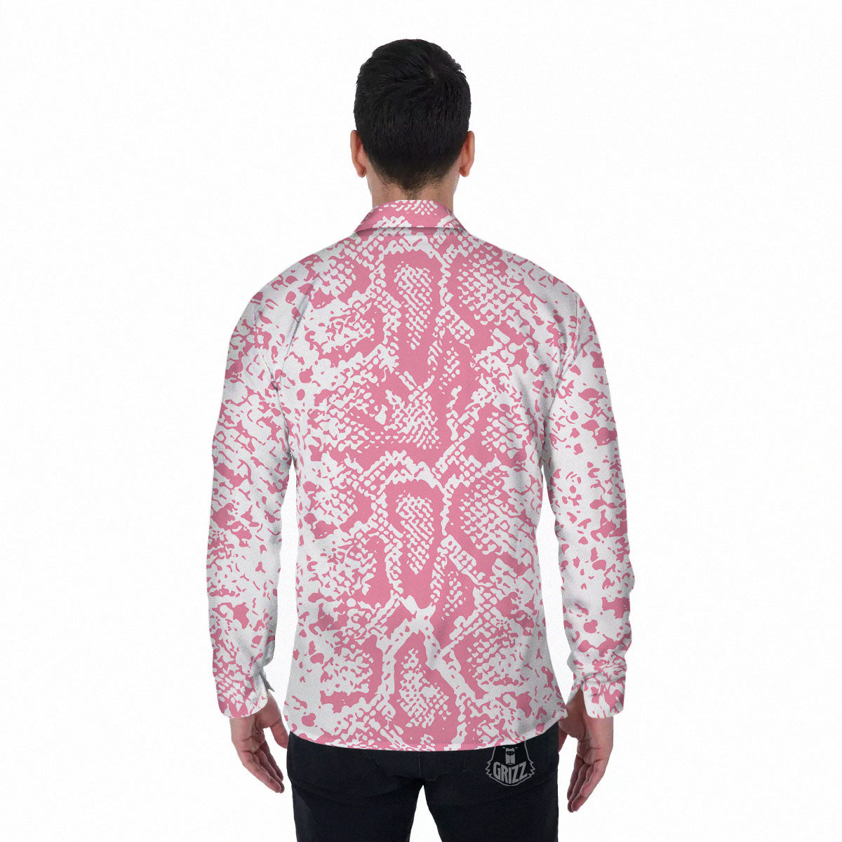 Python Snakeskin Pink Print Men's Long Sleeve Shirts-grizzshop