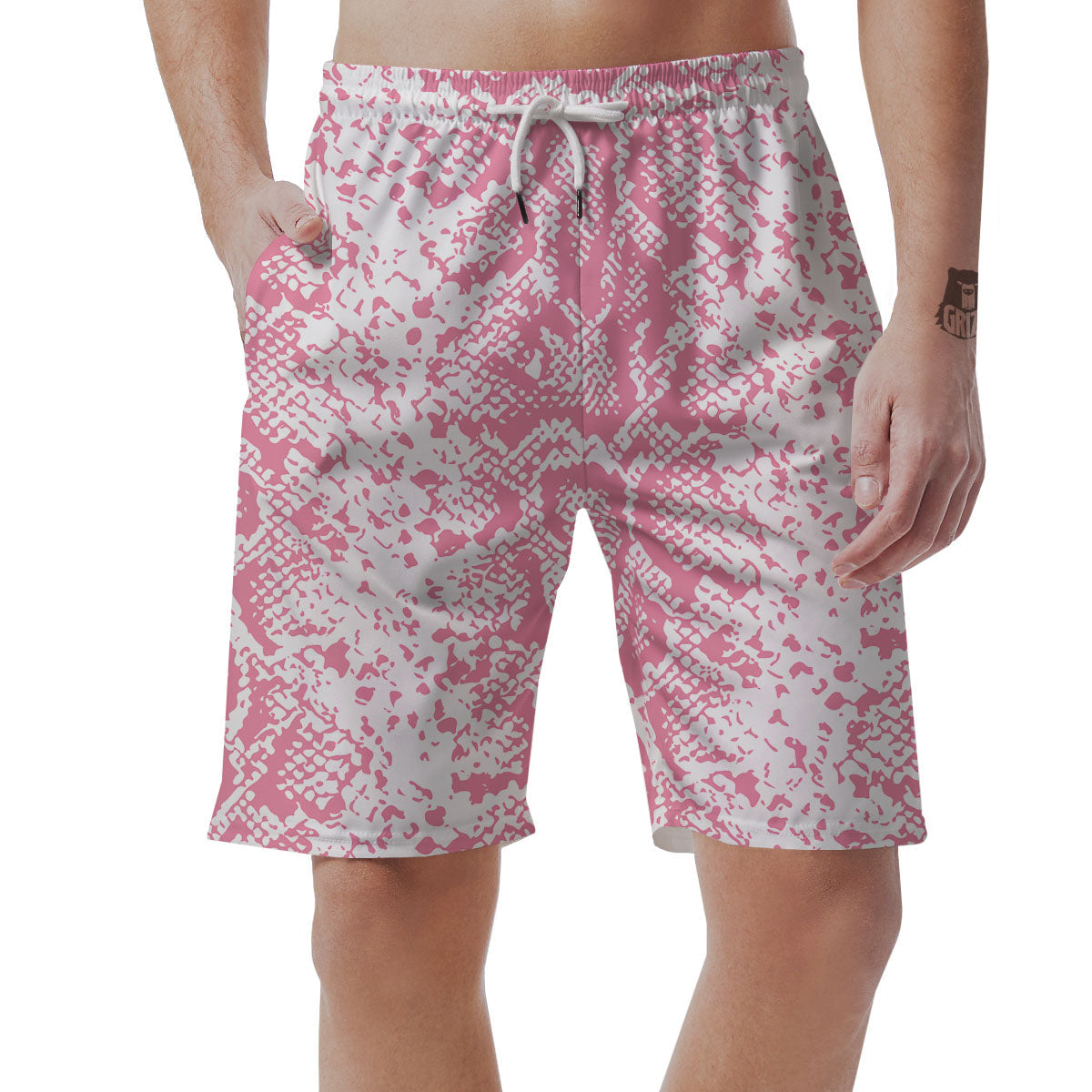Python Snakeskin Pink Print Men's Shorts-grizzshop