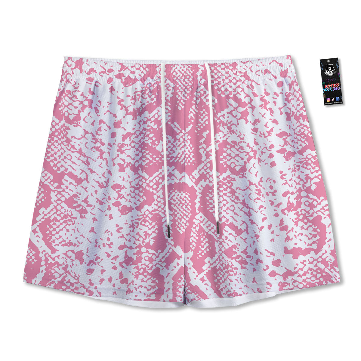 Python Snakeskin Pink Print Mesh Shorts