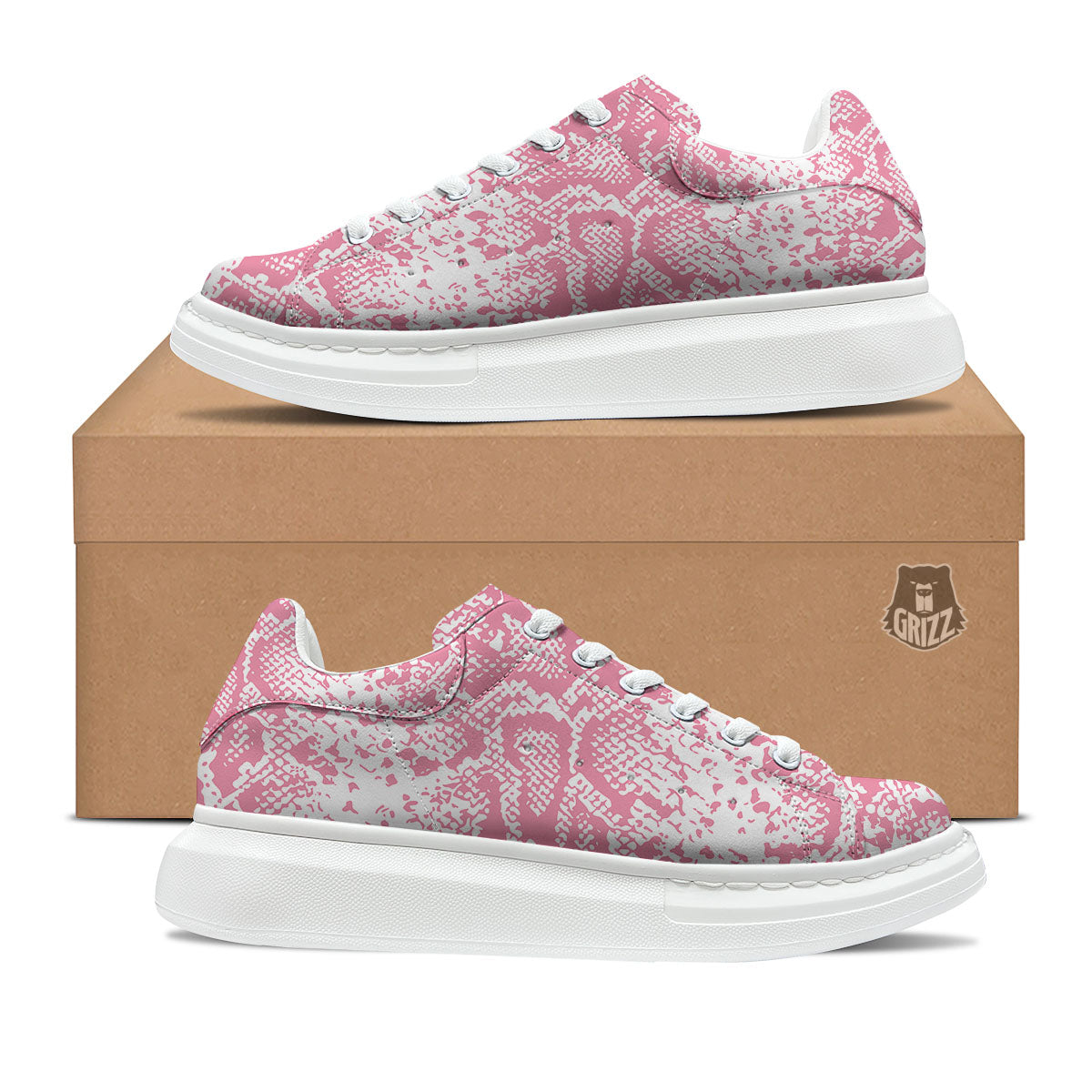 Python Snakeskin Pink Print Platform Shoes-grizzshop
