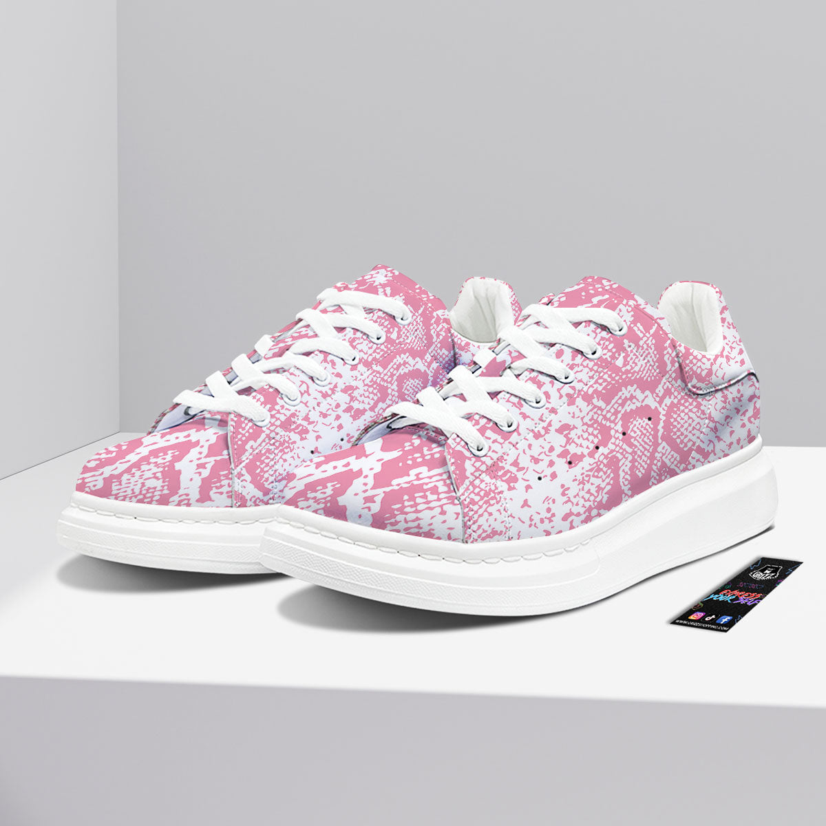 Python Snakeskin Pink Print Platform Shoes-grizzshop