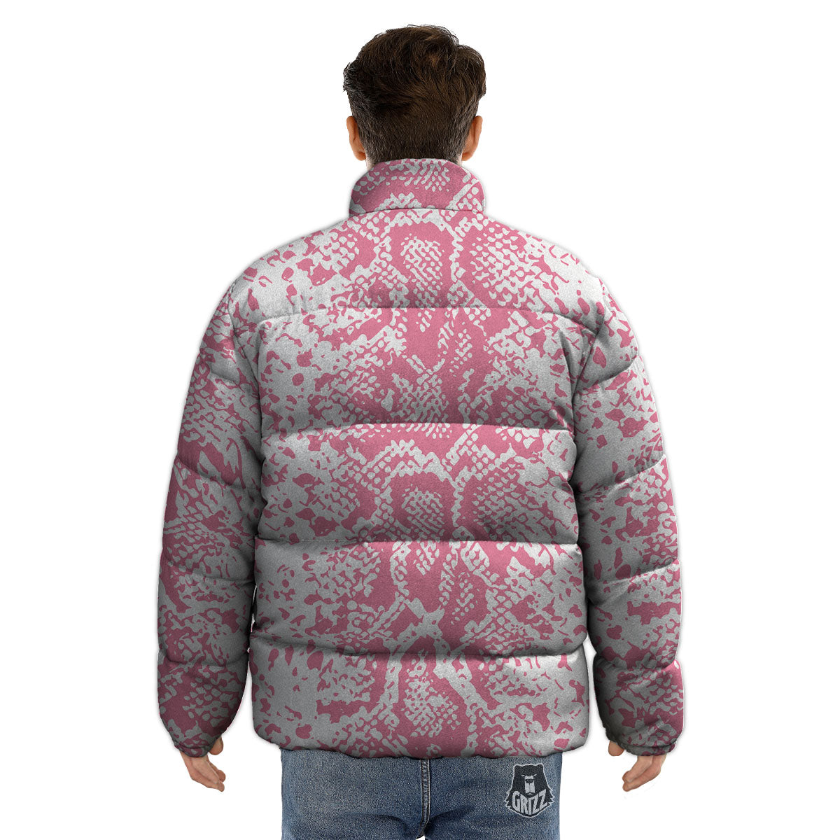 Python Snakeskin Pink Print Puffer Jacket-grizzshop