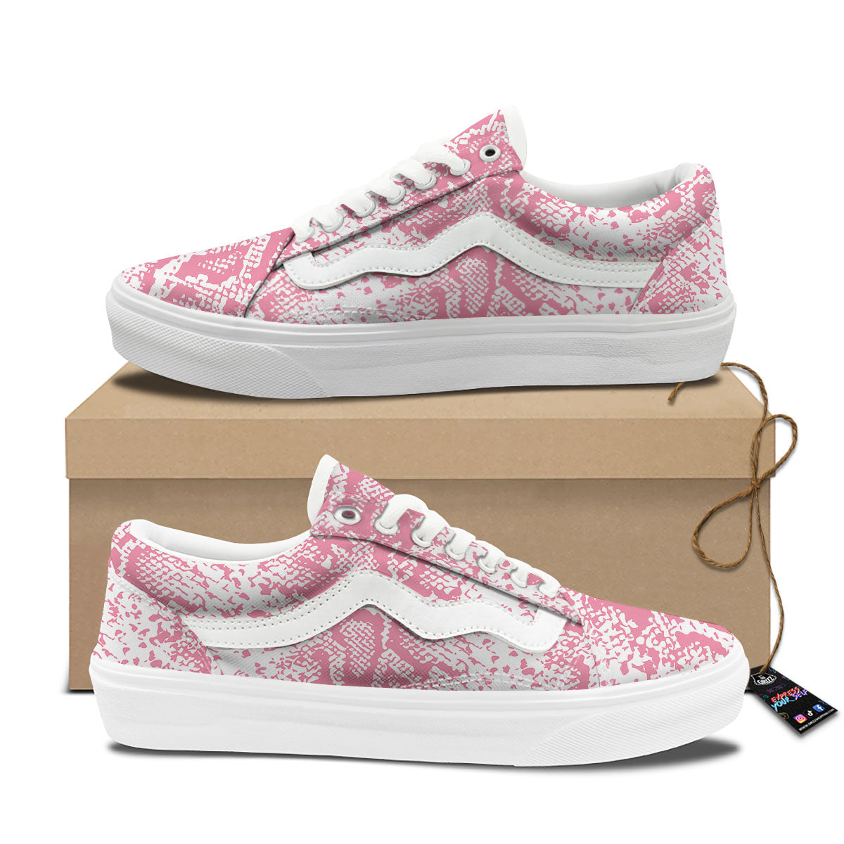 Python Snakeskin Pink Print Skate Shoes-grizzshop