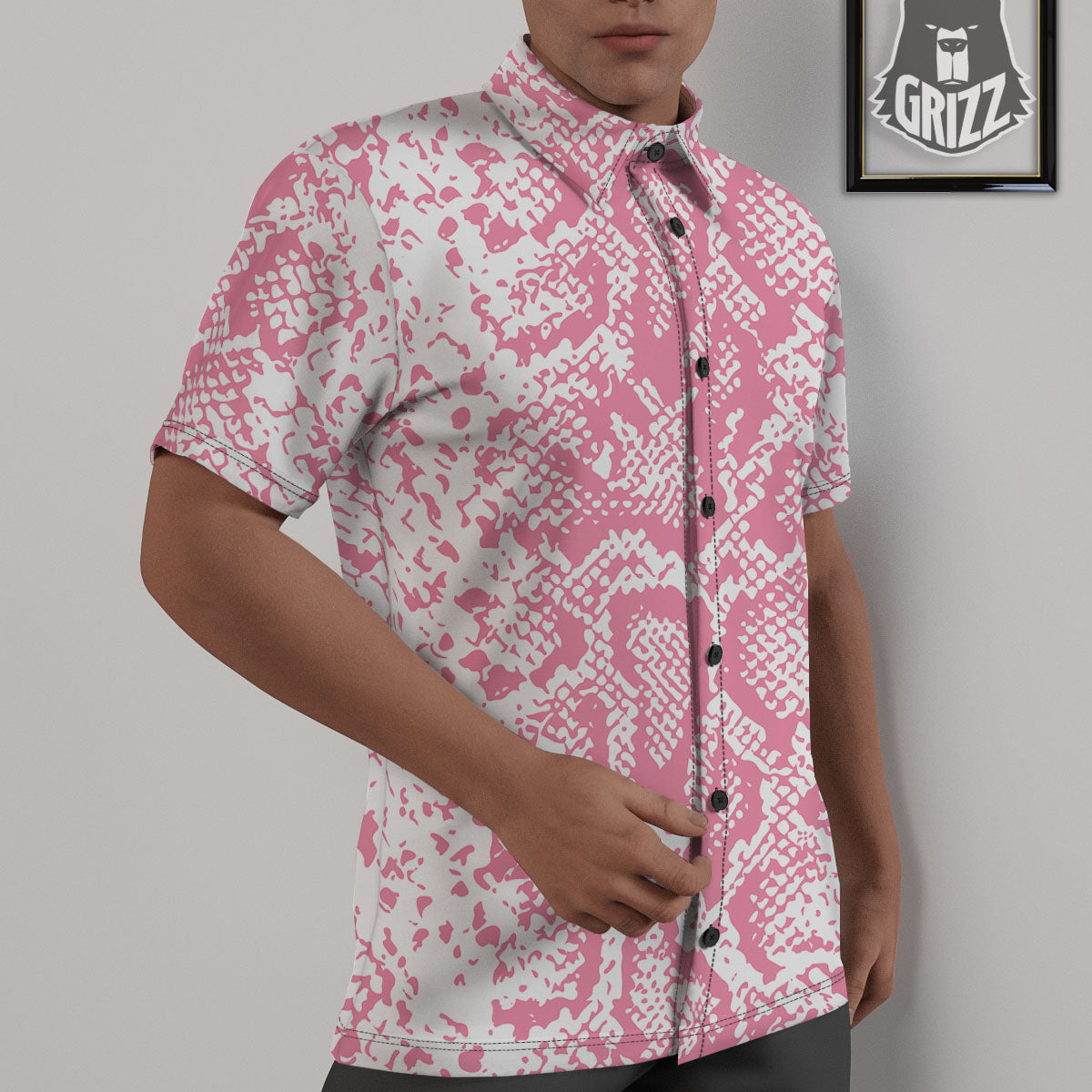 Python Snakeskin Pink Print Untucked Shirts-grizzshop
