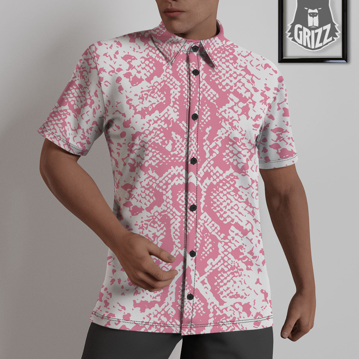 Python Snakeskin Pink Print Untucked Shirts-grizzshop