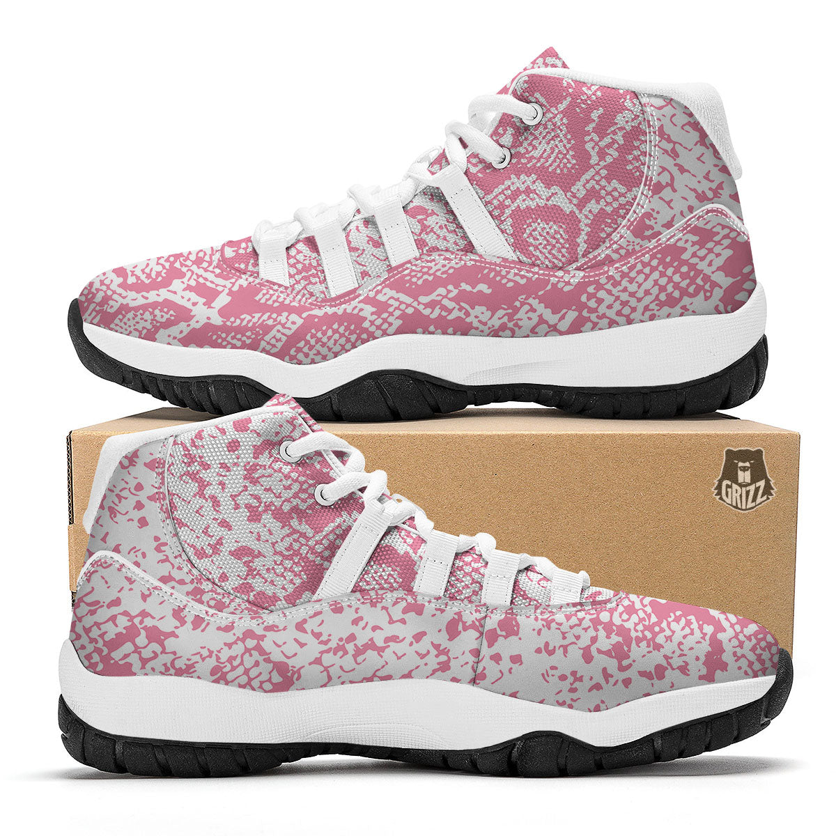 Python Snakeskin Pink Print White Bball Shoes-grizzshop