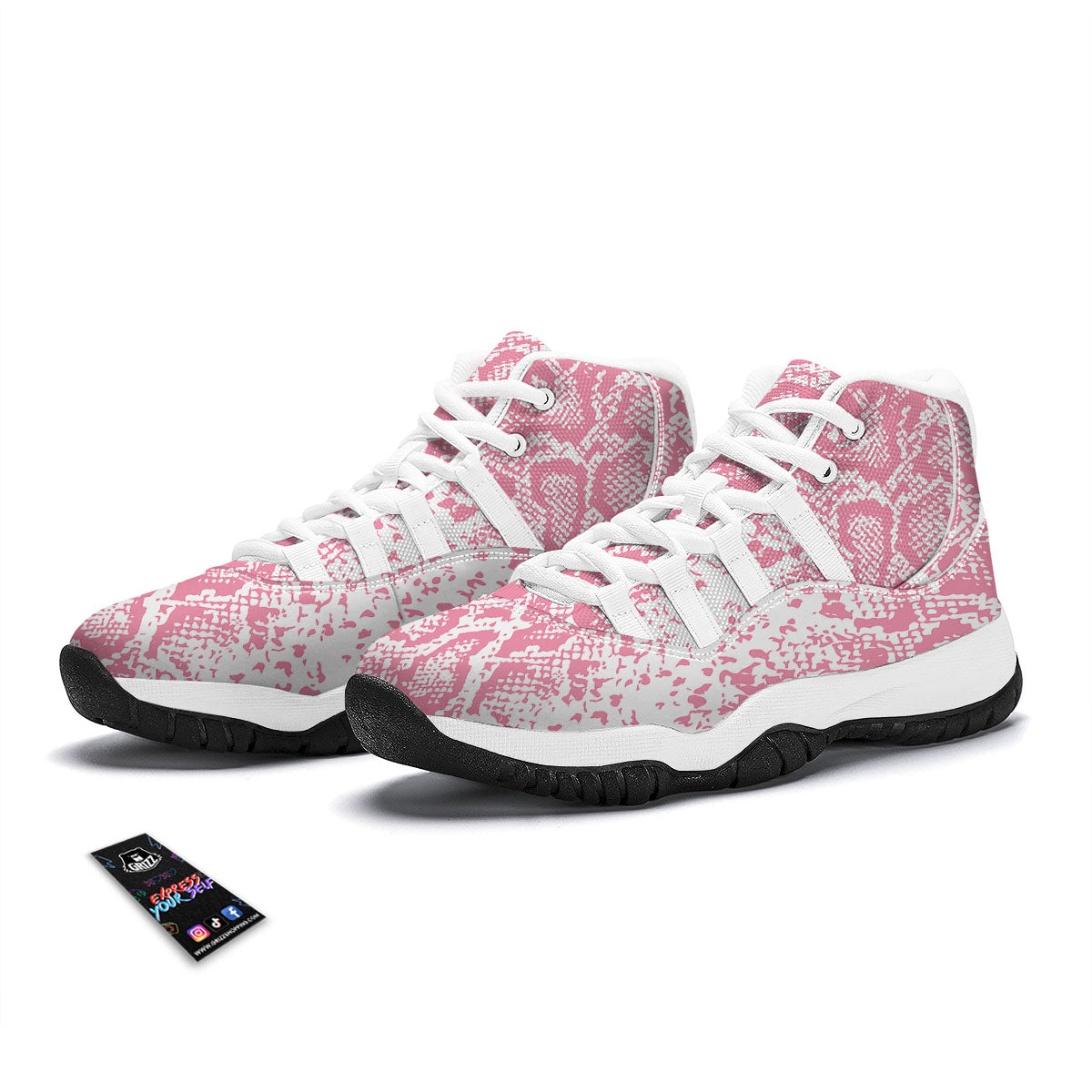 Python Snakeskin Pink Print White Bball Shoes-grizzshop