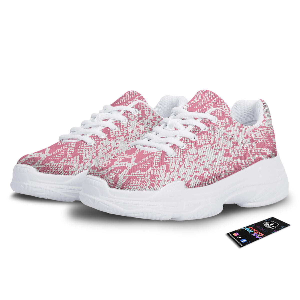 Python Snakeskin Pink Print White Chunky Shoes-grizzshop