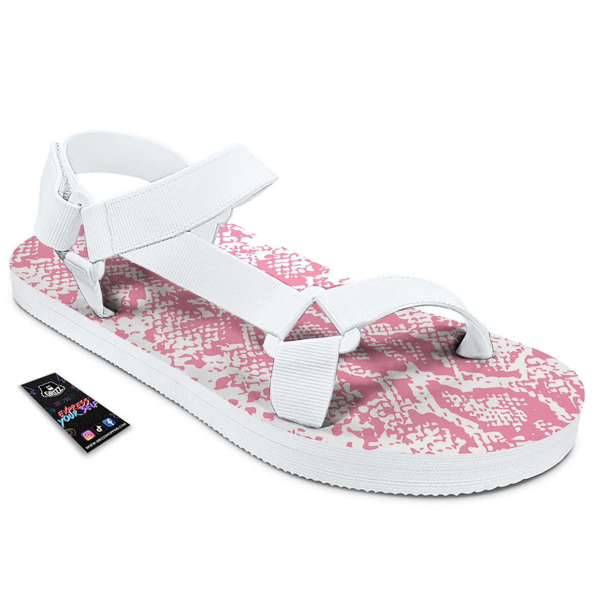Python Snakeskin Pink Print White Open Toe Sandals-grizzshop