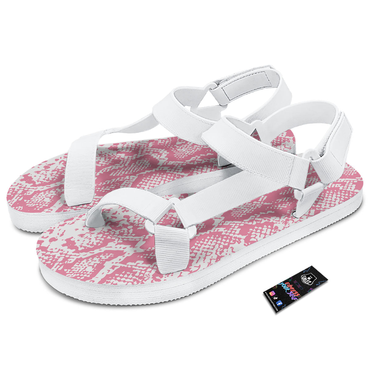 Python Snakeskin Pink Print White Open Toe Sandals-grizzshop