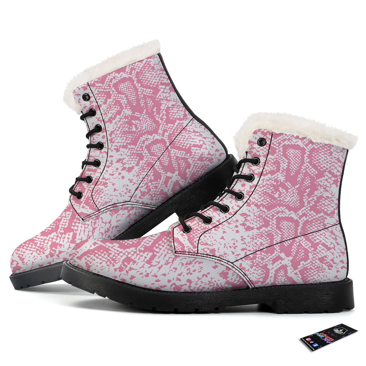 Python Snakeskin Pink Print Winter Boots-grizzshop
