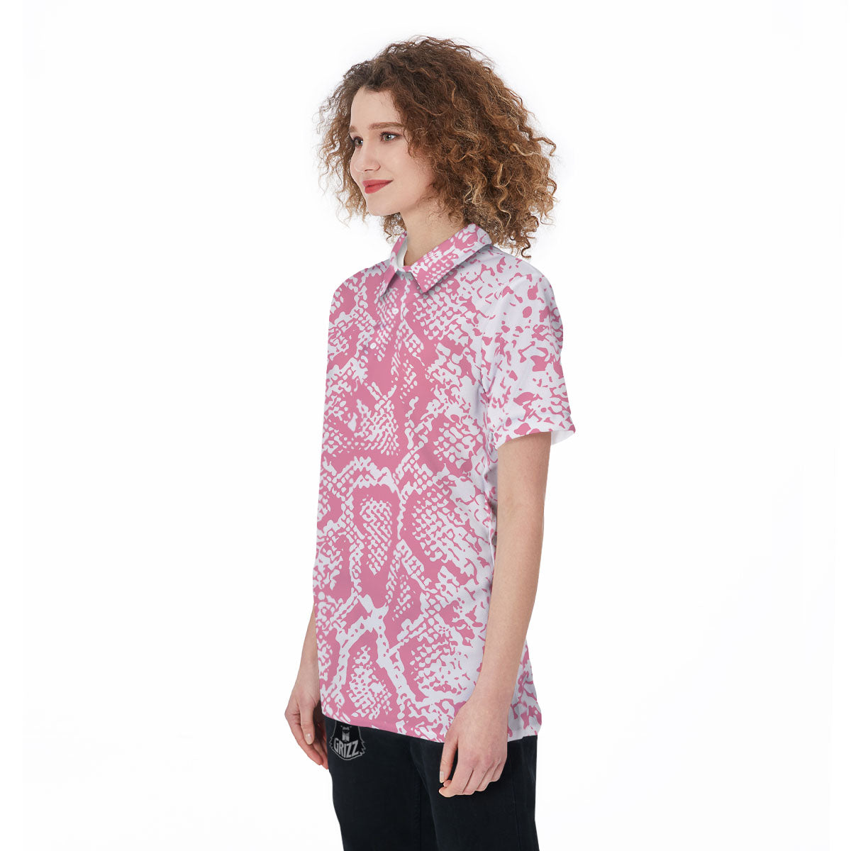 Python Snakeskin Pink Print Women's Golf Shirts-grizzshop