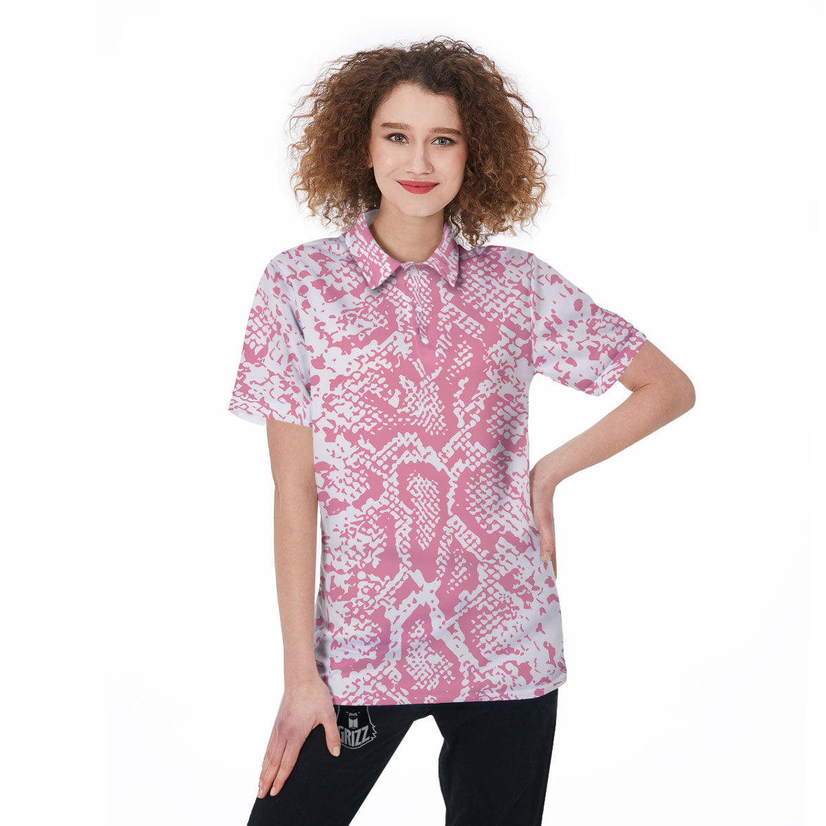 Python Snakeskin Pink Print Women's Golf Shirts-grizzshop