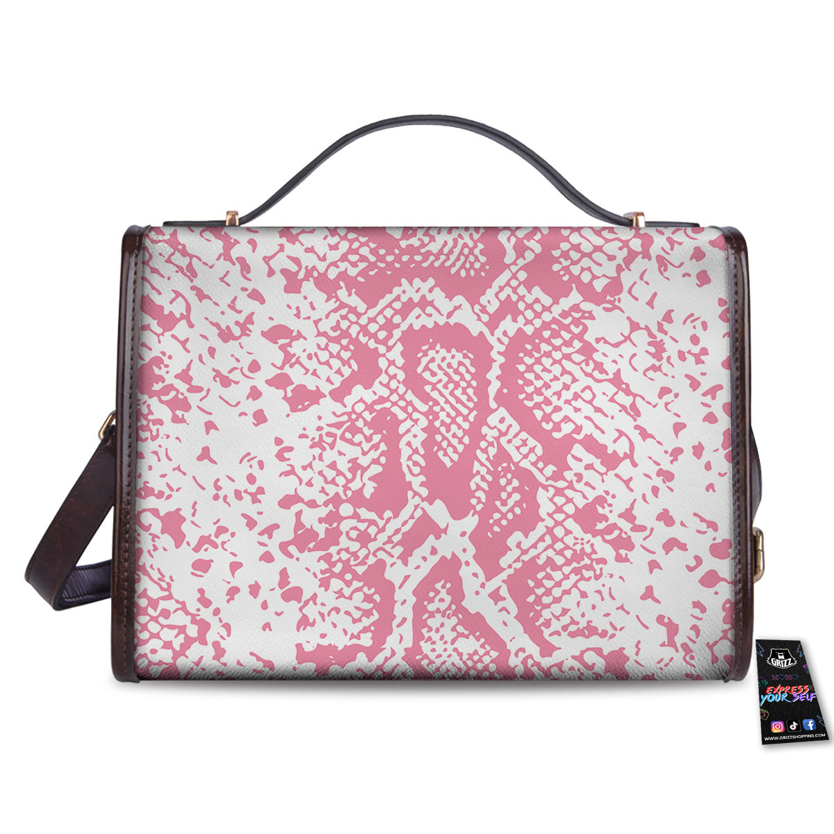 Python Snakeskin Pink Print Women's Satchel Bag-grizzshop
