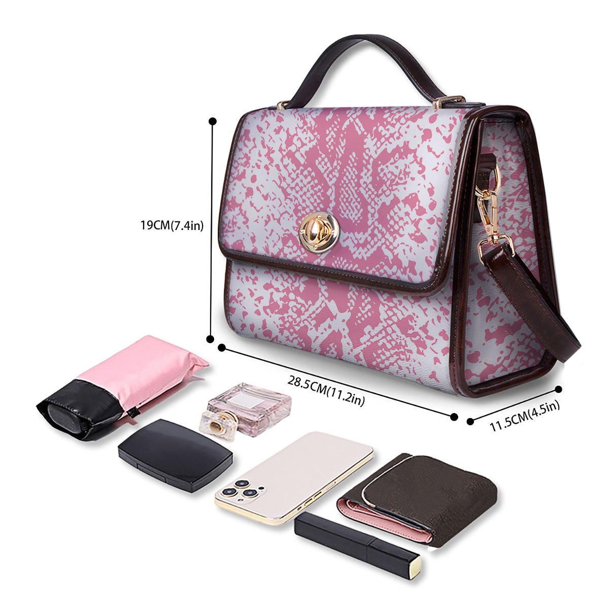 Python Snakeskin Pink Print Women's Satchel Bag-grizzshop