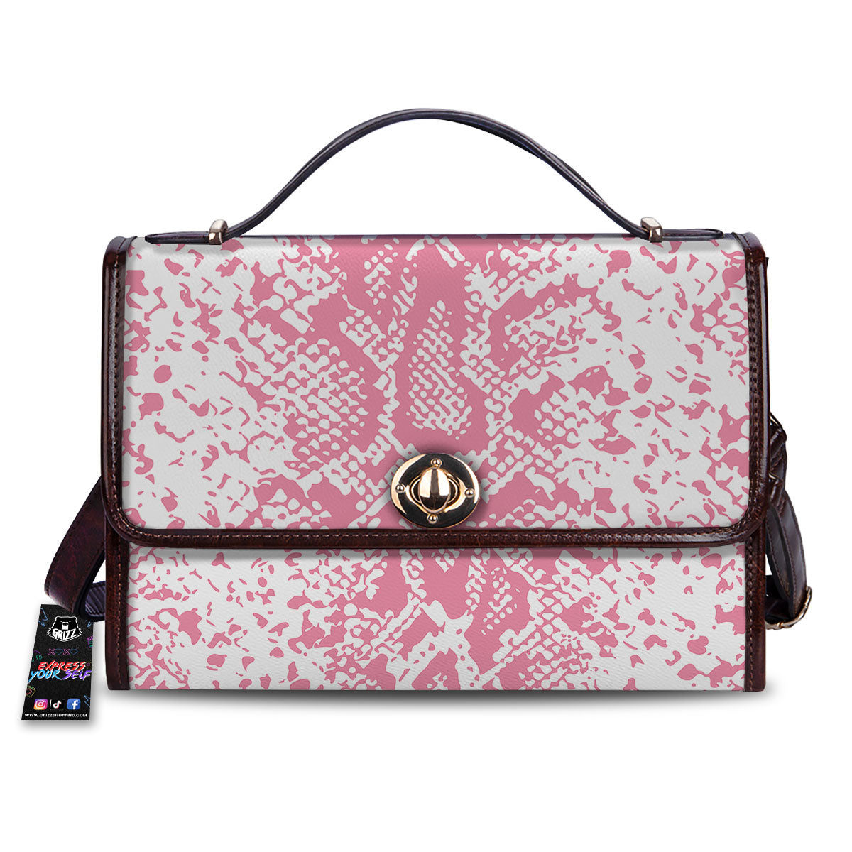 Python Snakeskin Pink Print Women's Satchel Bag-grizzshop