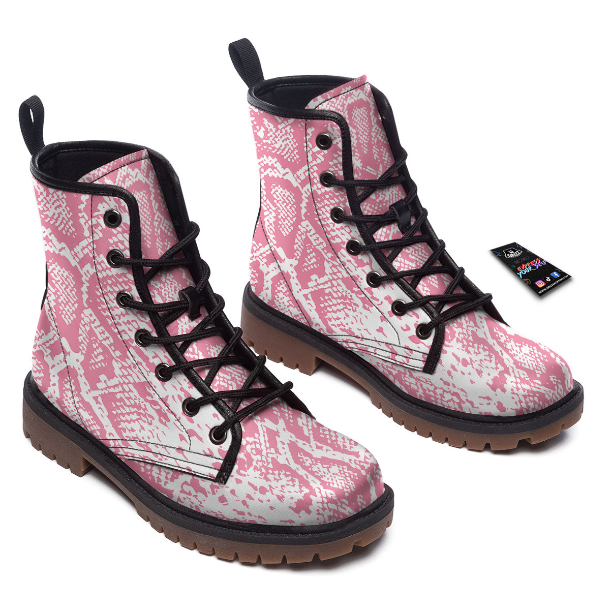 Python Snakeskin Pink Print Work Boots-grizzshop