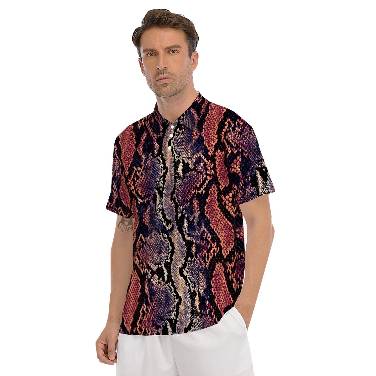 Python Snakeskin Print Men's Golf Shirts-grizzshop