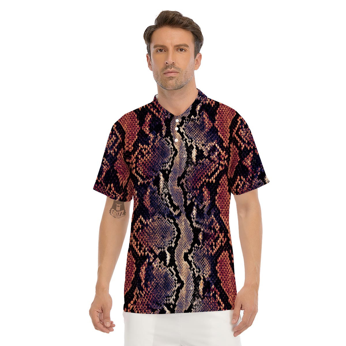 Python Snakeskin Print Men's Golf Shirts-grizzshop