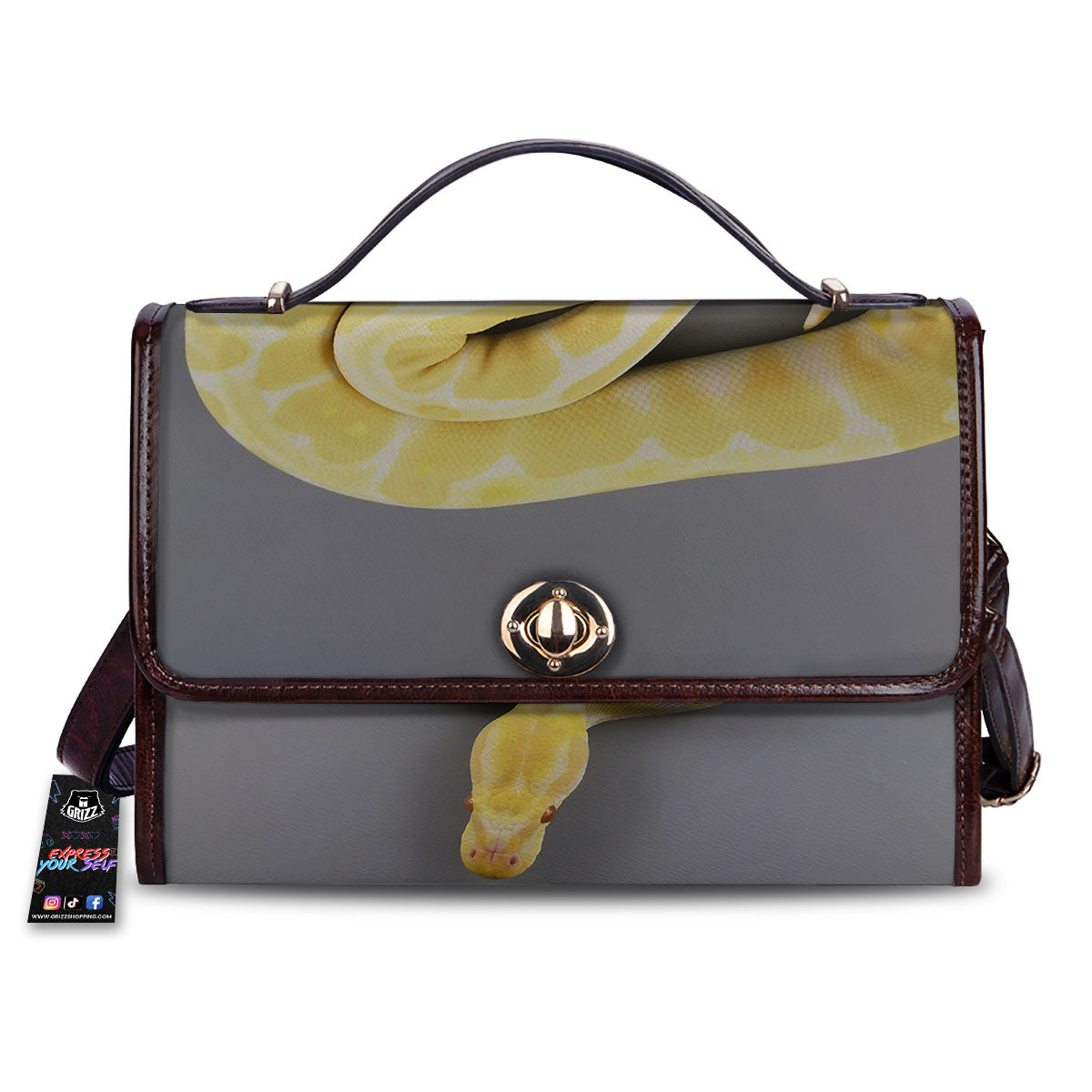 Python Snake Yellow And White Print Women's Satchel Bag