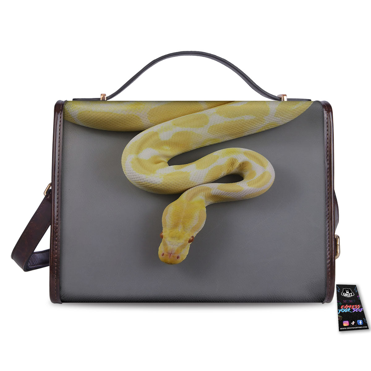 Python Snake Yellow And White Print Women's Satchel Bag
