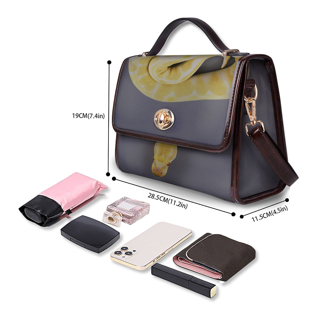 Python Snake Yellow And White Print Women's Satchel Bag