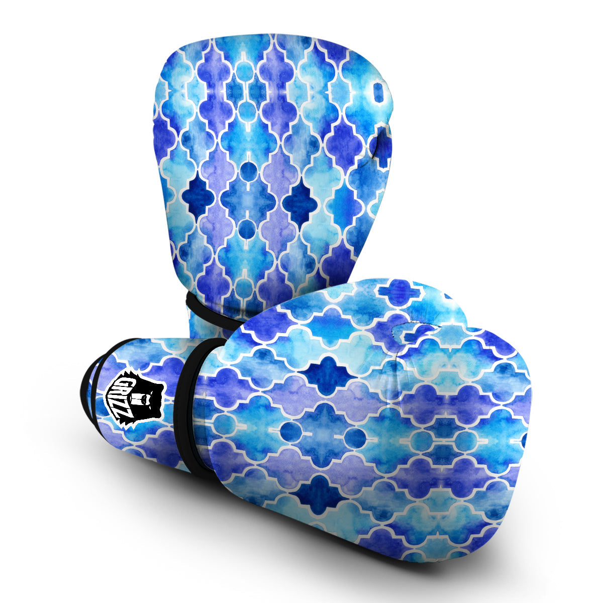 Quatrefoil Blue Watercolor Print Pattern Boxing Gloves-grizzshop