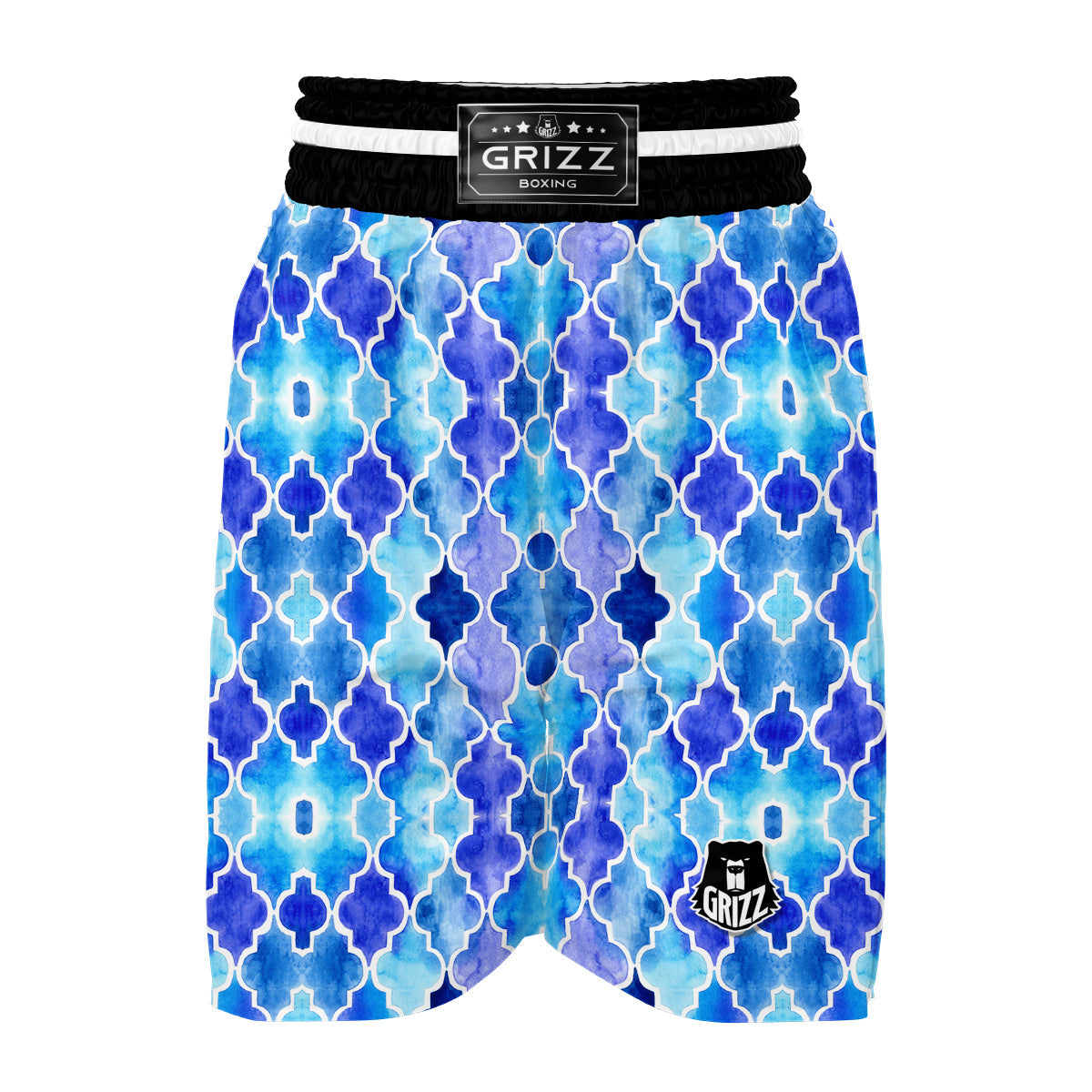 Quatrefoil Blue Watercolor Print Pattern Boxing Shorts-grizzshop