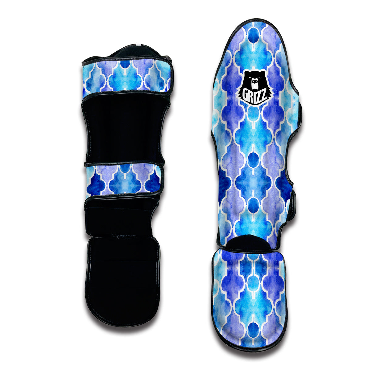 Quatrefoil Blue Watercolor Print Pattern Muay Thai Shin Guards-grizzshop