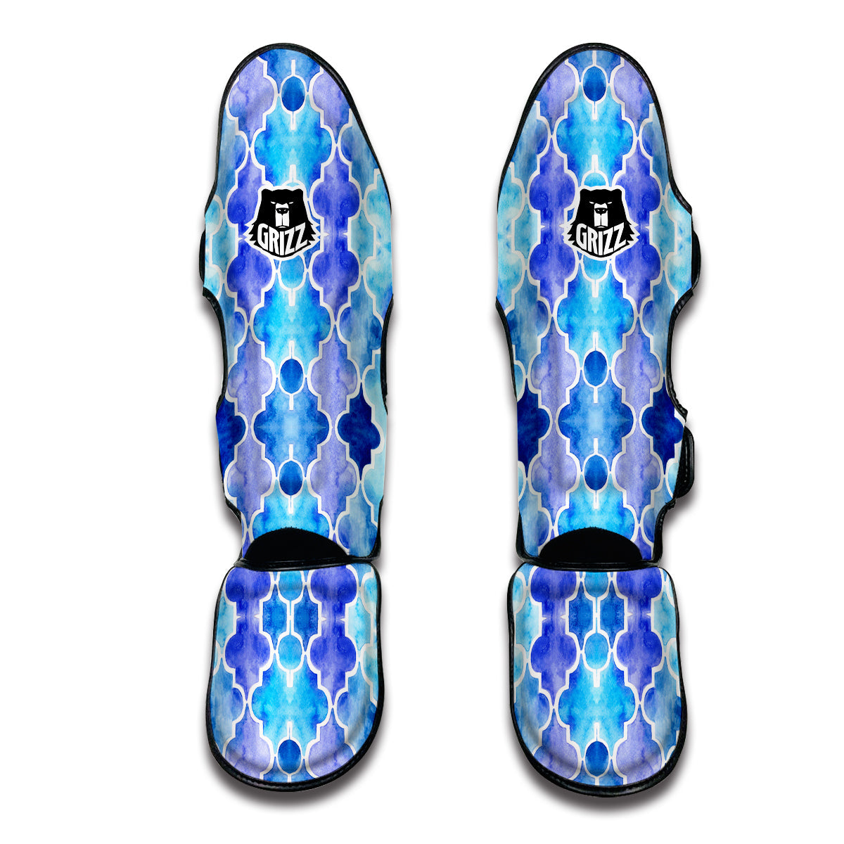 Quatrefoil Blue Watercolor Print Pattern Muay Thai Shin Guards-grizzshop