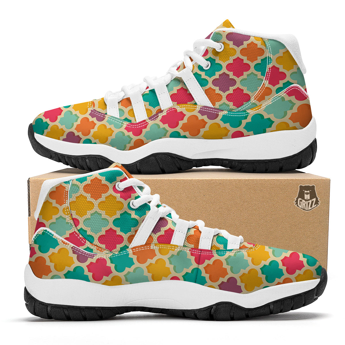 Quatrefoil Vintagecolor Print Pattern White Bball Shoes-grizzshop