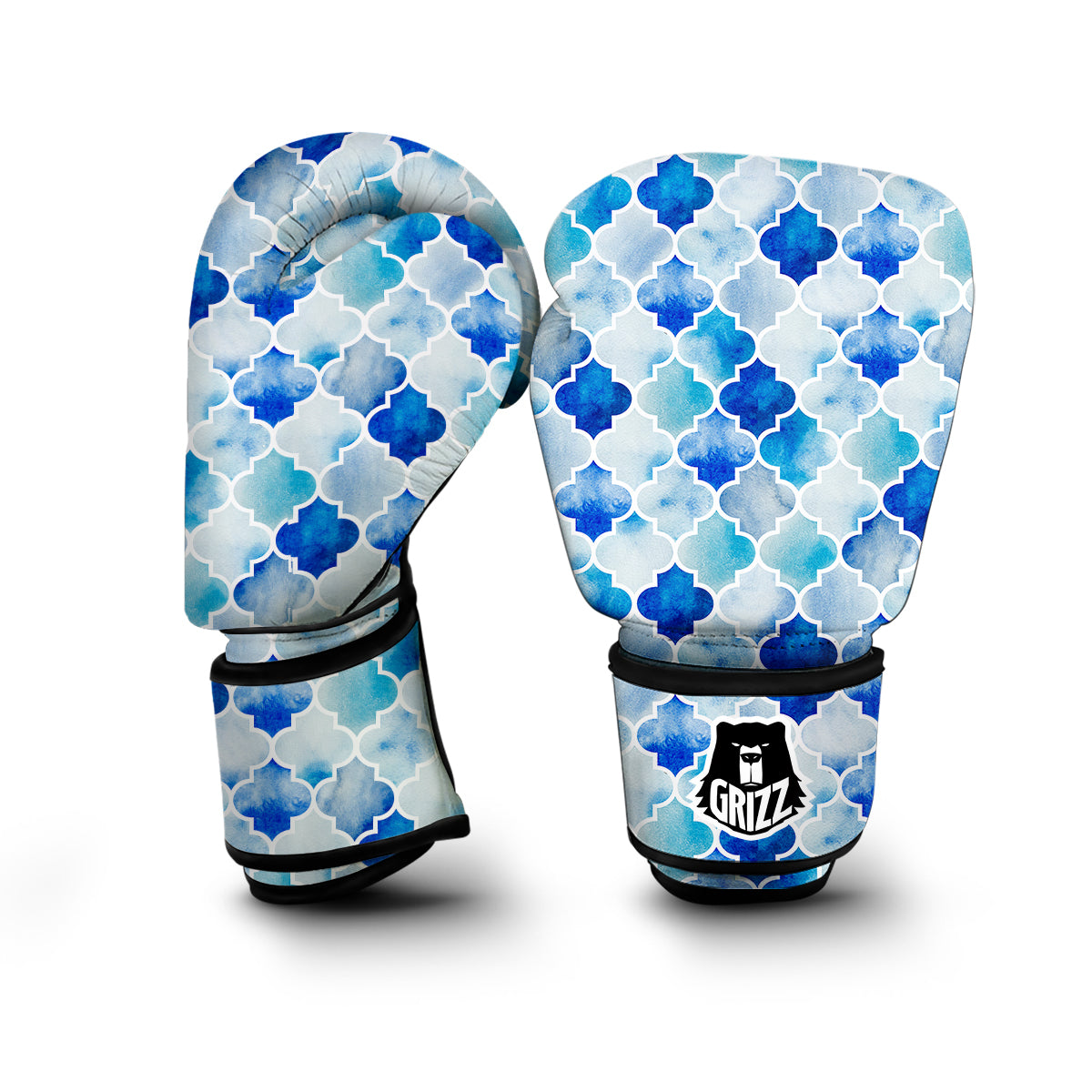 Quatrefoil Watercolor Blue Print Pattern Boxing Gloves-grizzshop