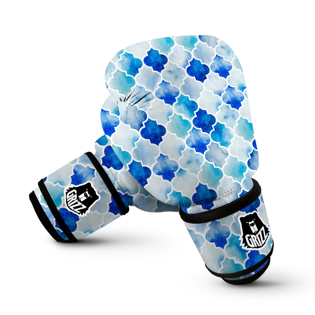 Quatrefoil Watercolor Blue Print Pattern Boxing Gloves-grizzshop