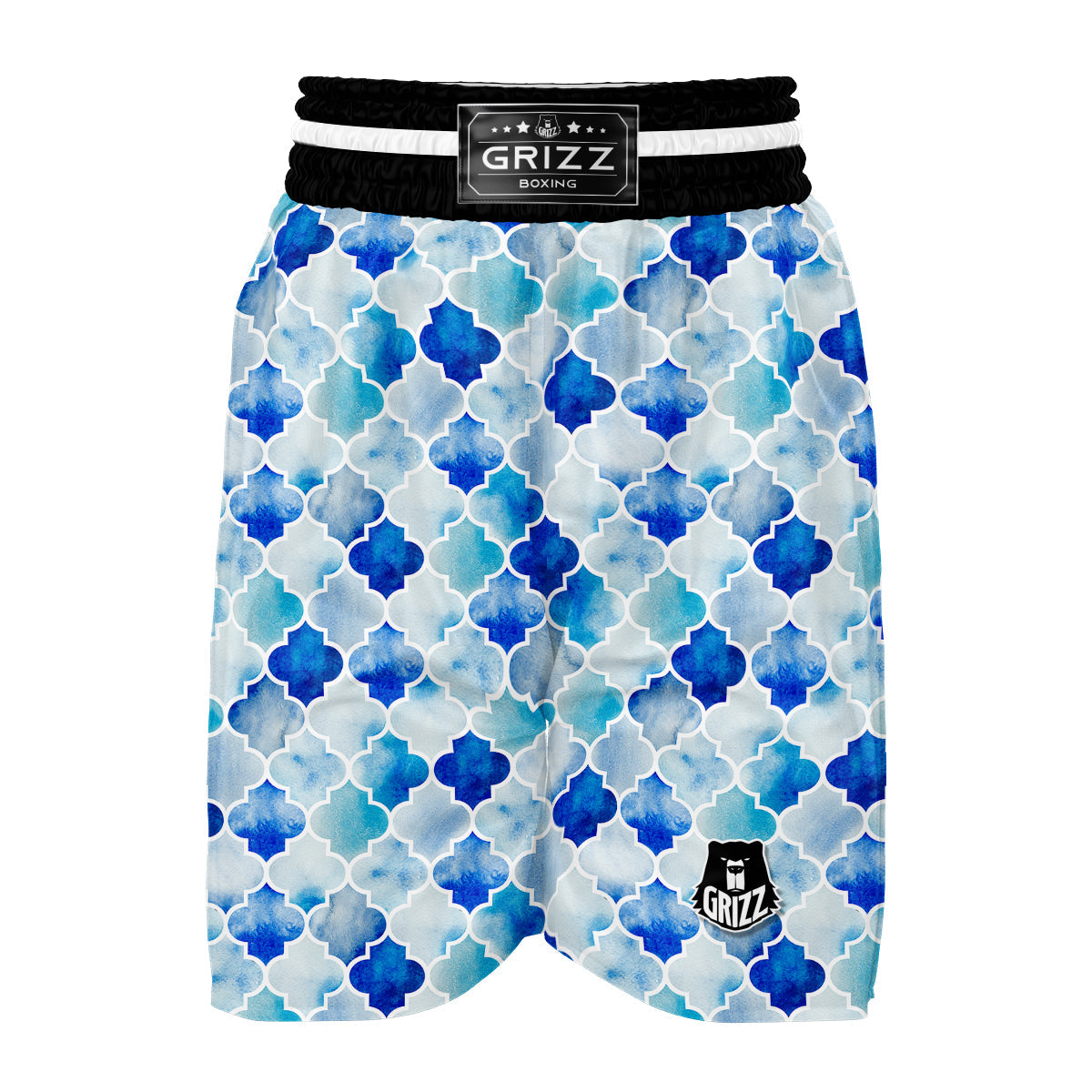 Quatrefoil Watercolor Blue Print Pattern Boxing Shorts-grizzshop