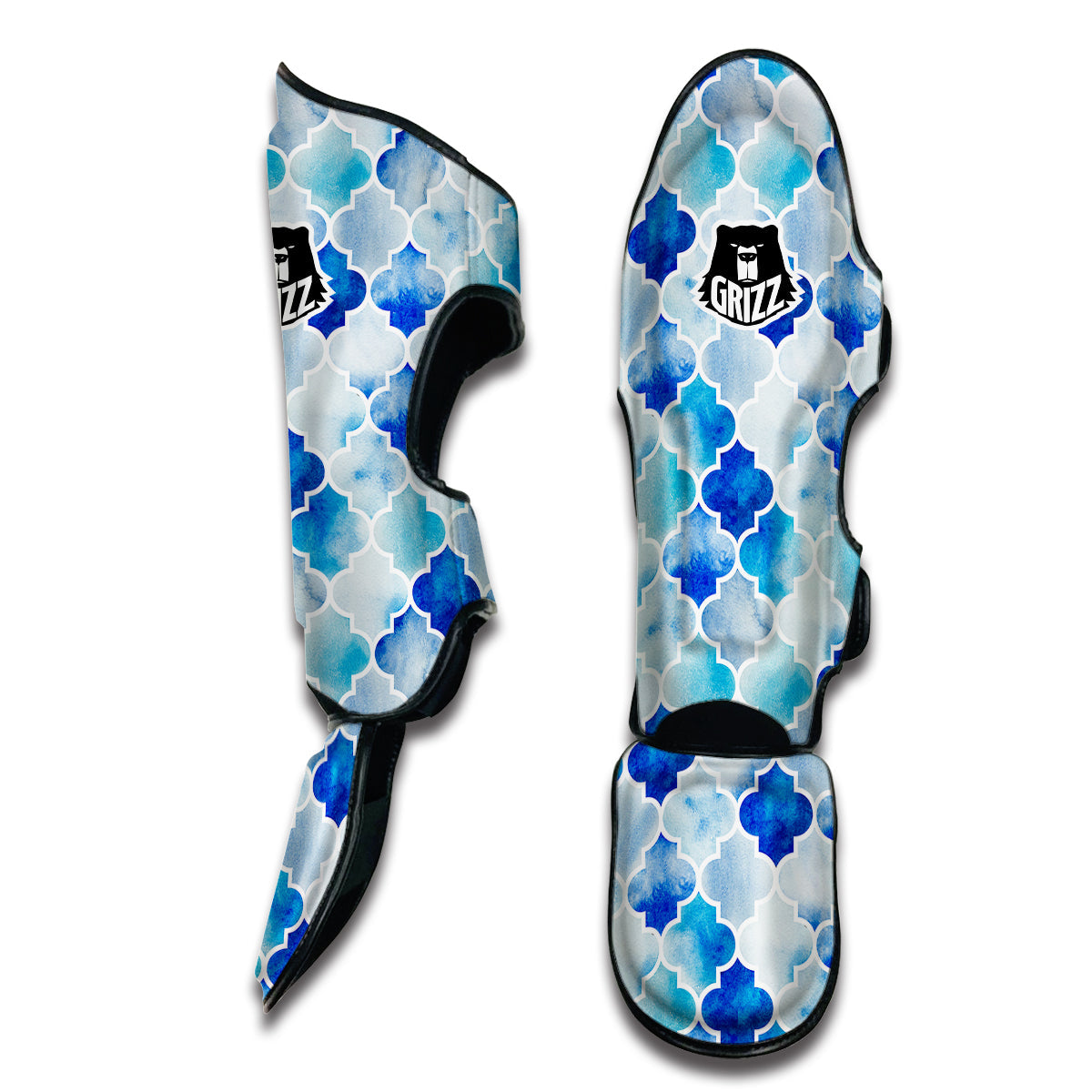 Quatrefoil Watercolor Blue Print Pattern Muay Thai Shin Guards-grizzshop