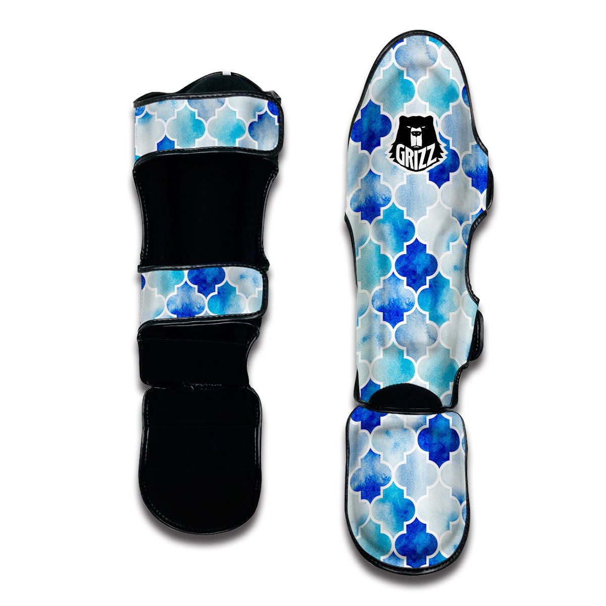 Quatrefoil Watercolor Blue Print Pattern Muay Thai Shin Guards-grizzshop