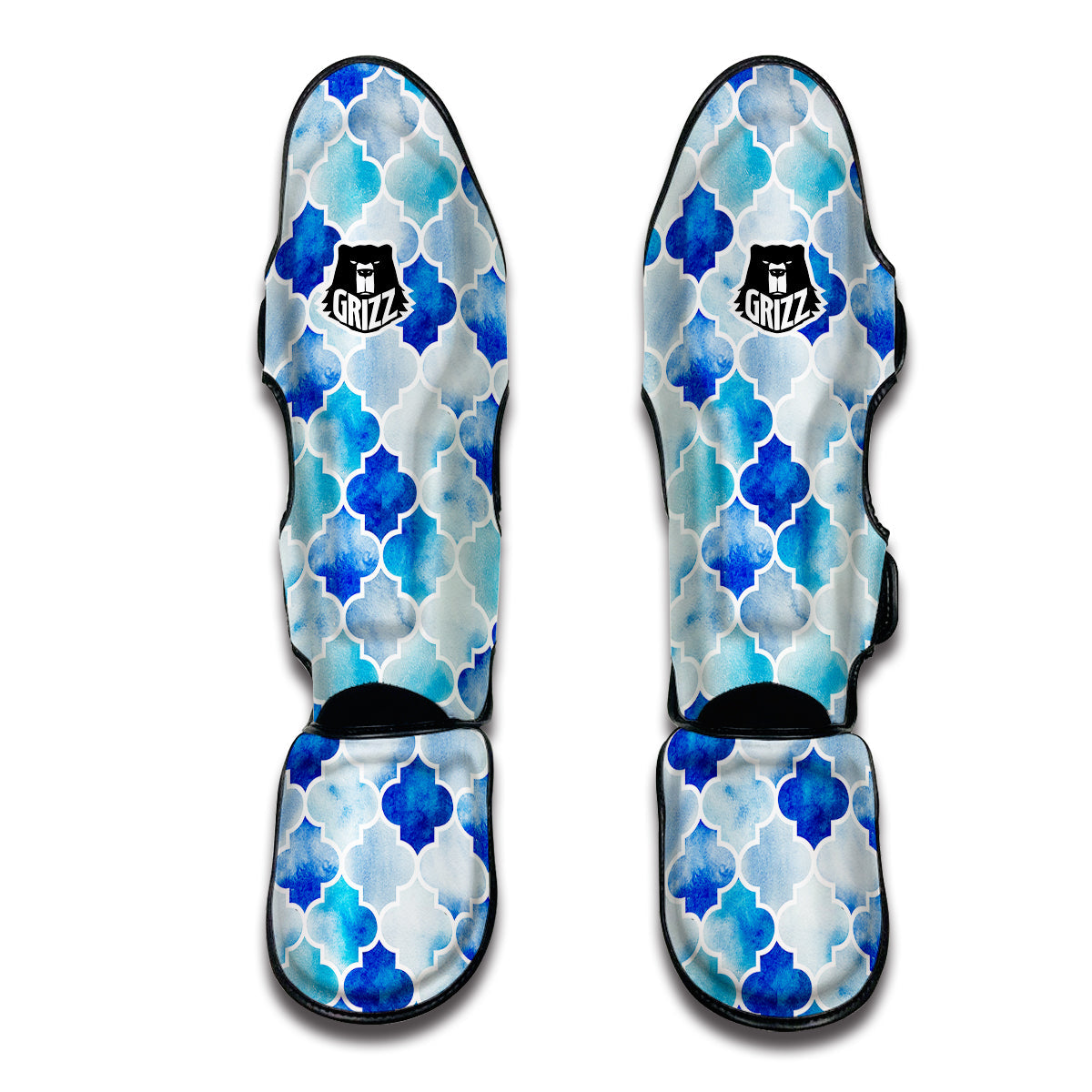 Quatrefoil Watercolor Blue Print Pattern Muay Thai Shin Guards-grizzshop