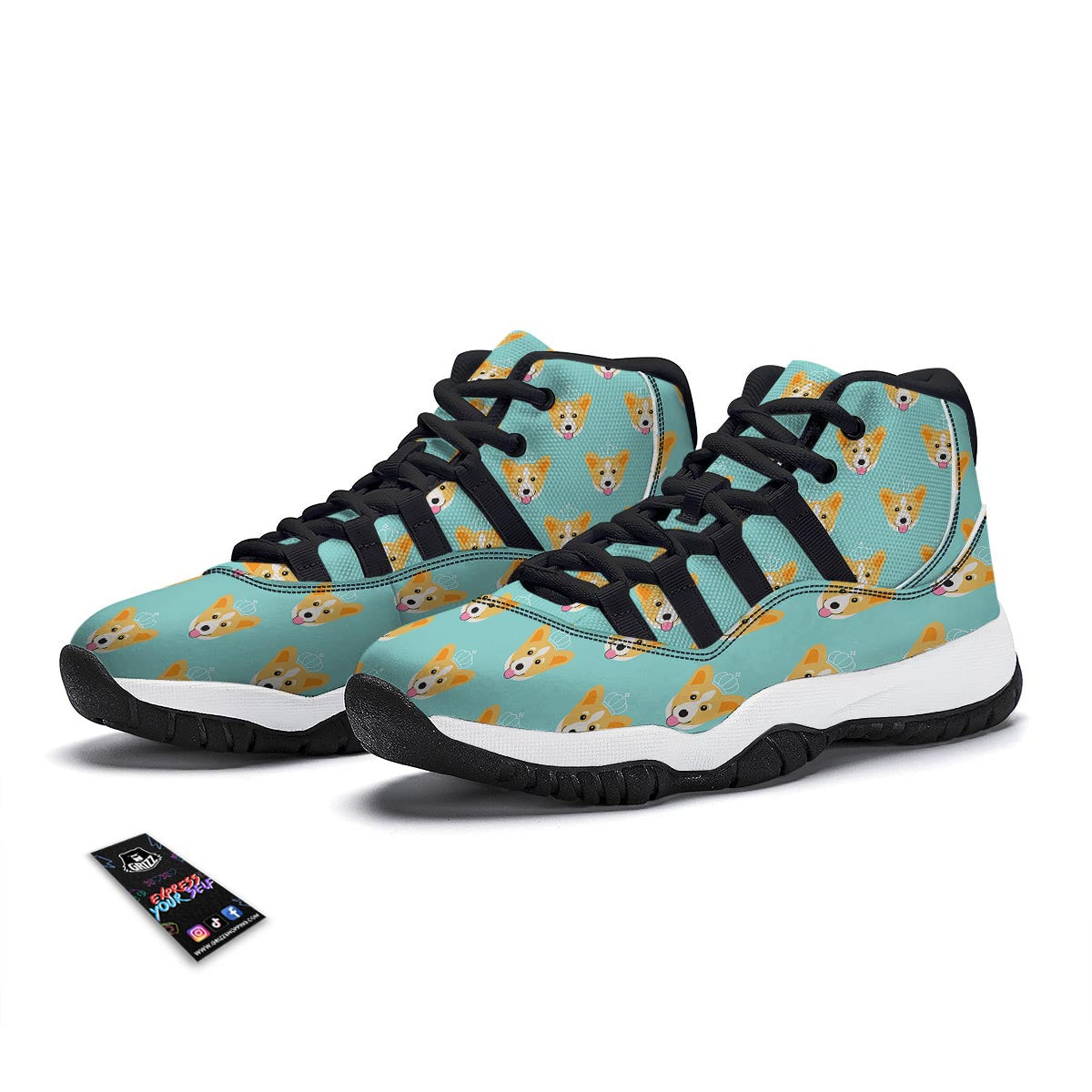 Queen King Corgi Pattern Print Black Bball Shoes-grizzshop