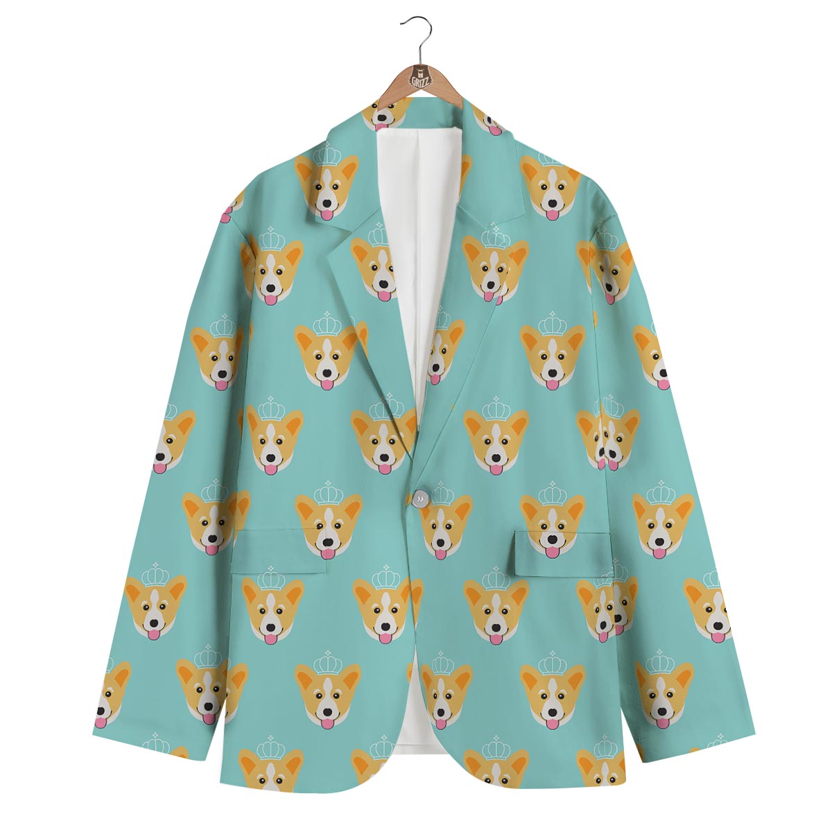 Queen King Corgi Pattern Print Men's Blazer-grizzshop
