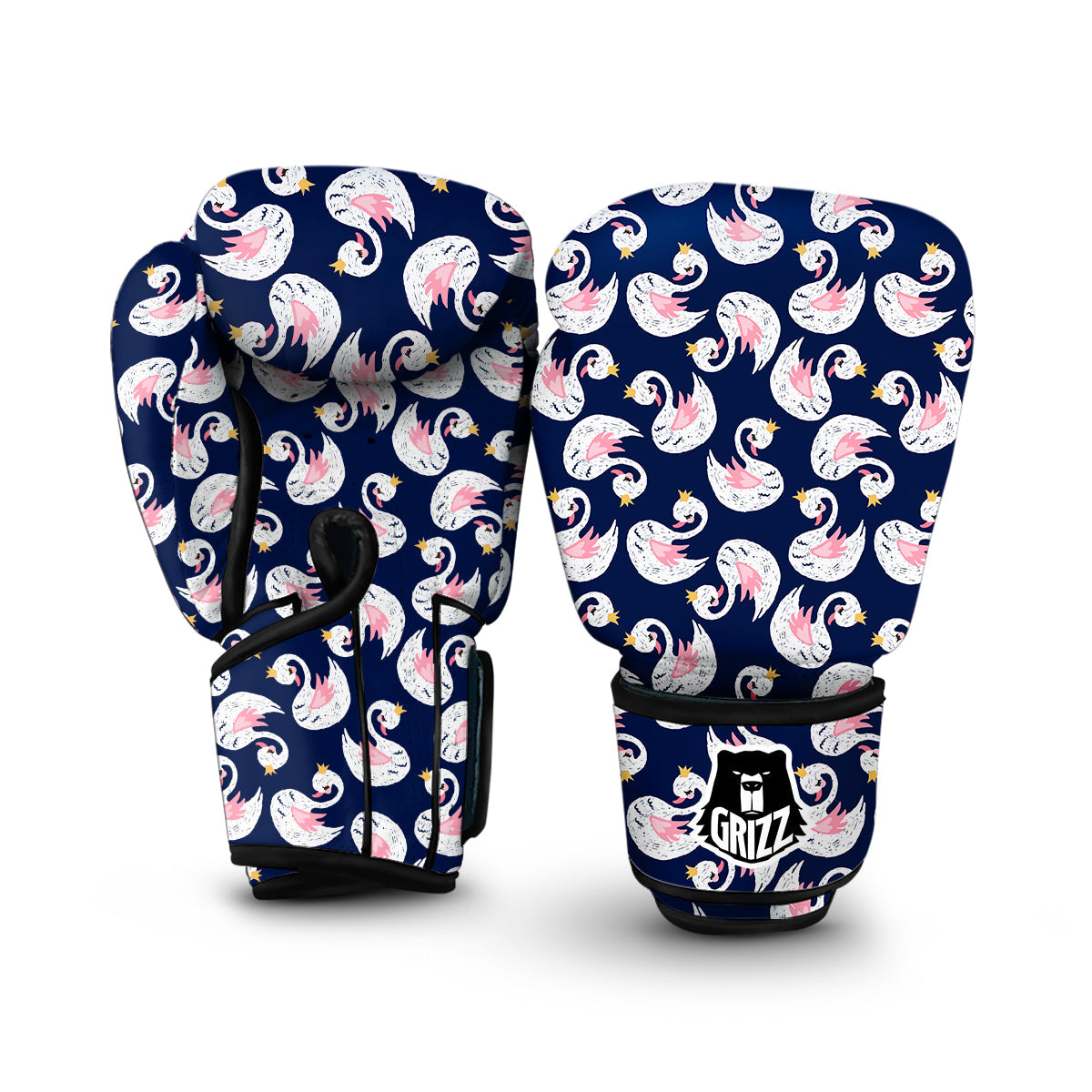 Queen Swan Pattern Print Boxing Gloves-grizzshop