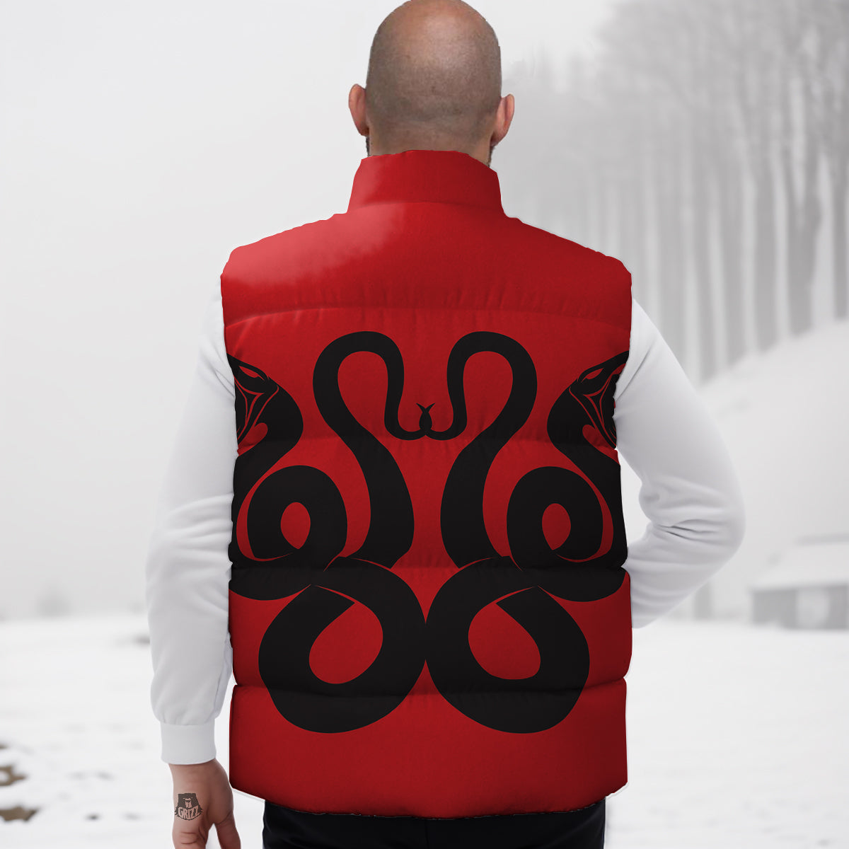 Queen Swan Pattern Print Down Vest-grizzshop