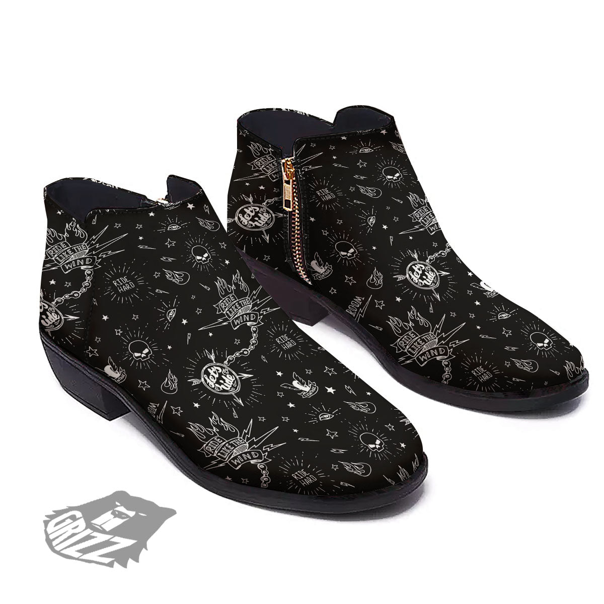 Quote Motorcycle Print Pattern Ankle Boots-grizzshop