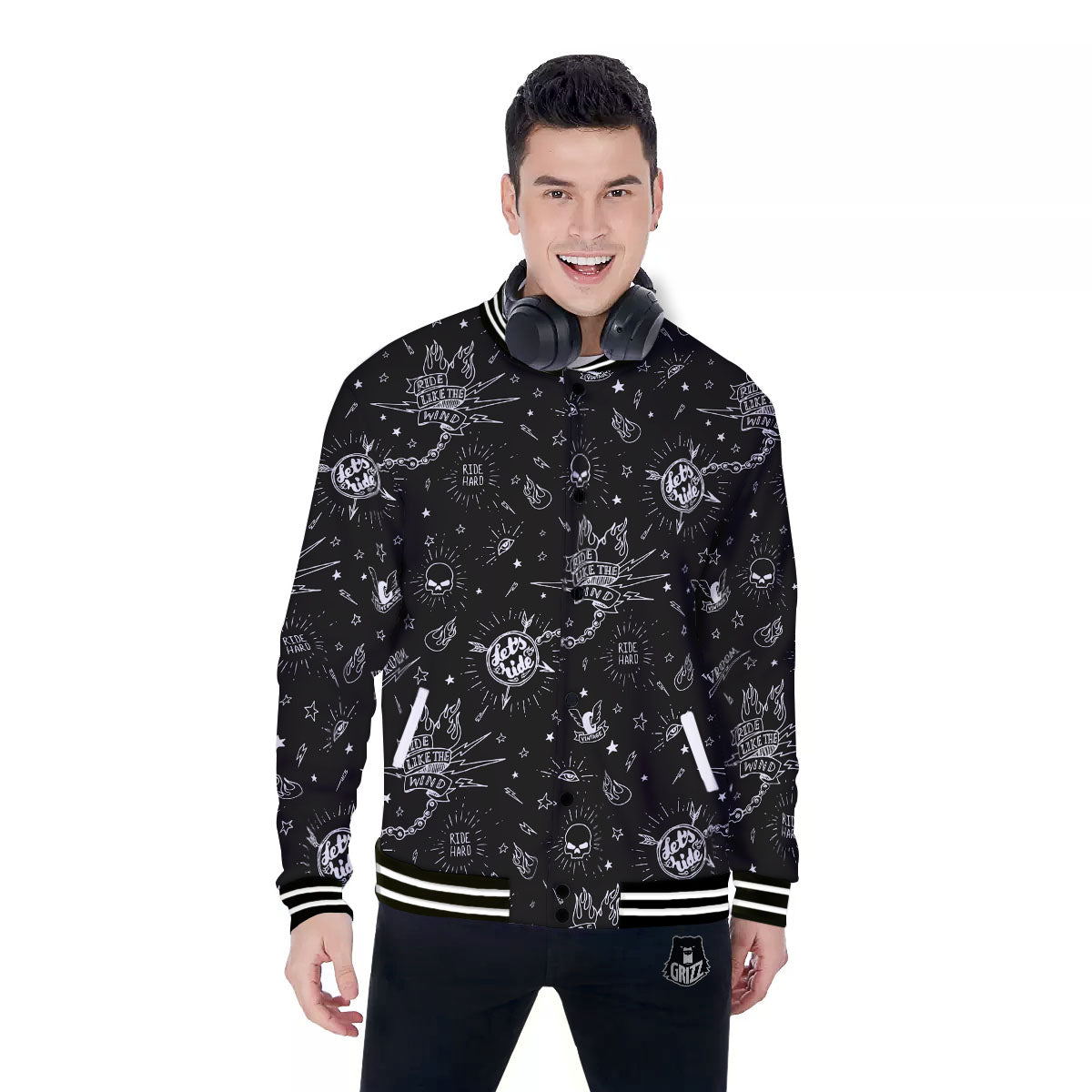 Quote Motorcycle Print Pattern Baseball Jacket-grizzshop