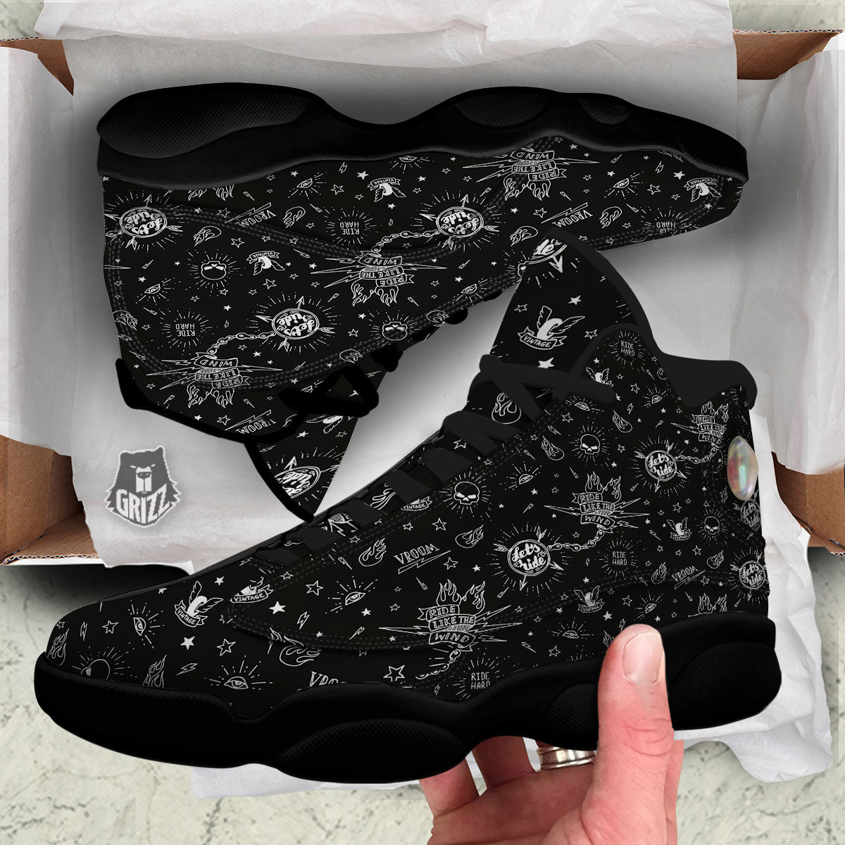 Quote Motorcycle Print Pattern Black Basketball Shoes-grizzshop