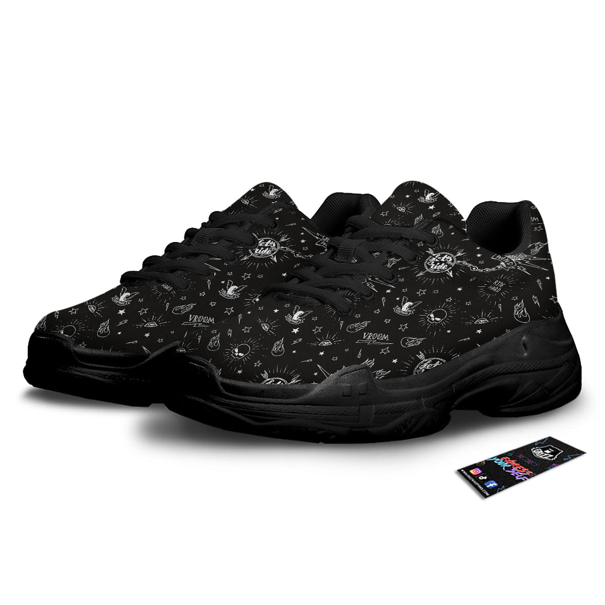 Quote Motorcycle Print Pattern Black Chunky Shoes-grizzshop